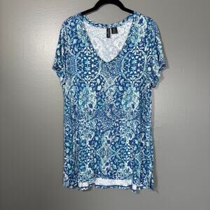 Cynthia Rowley Blue Floral Casual Boho Tunic T-Shirt - 1X - Women's Plus Size